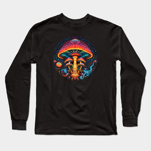 Colorful Psychedelic Mushrooms Long Sleeve T-Shirt by Completely Mental